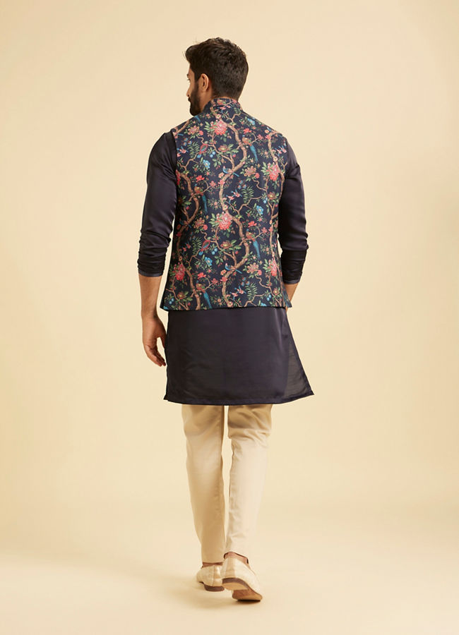Manyavar Men Snazzy Dark Blue Cotton Nehru Jacket