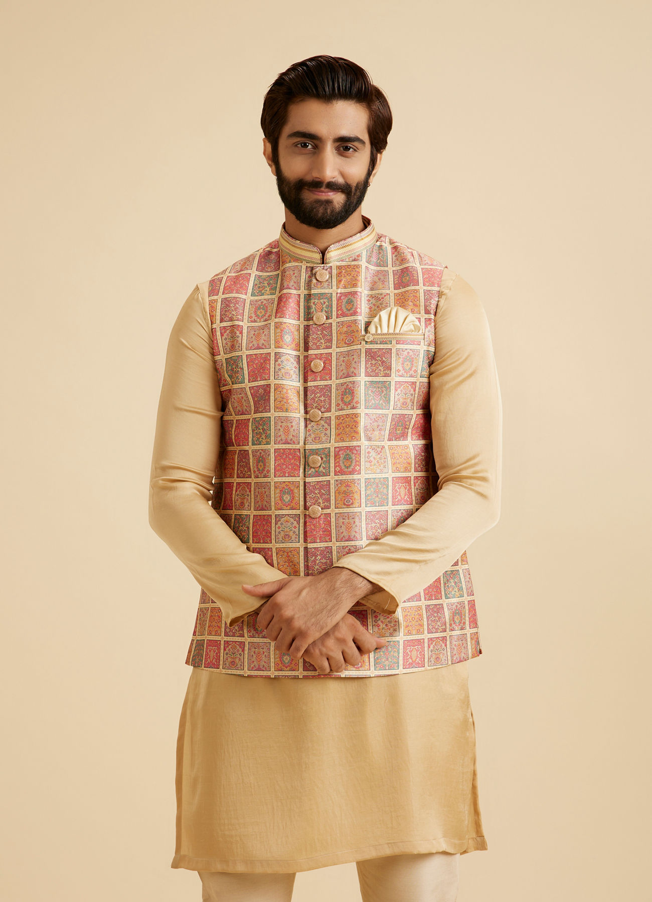 Manyavar Men Regal Beige Nehru Jacket