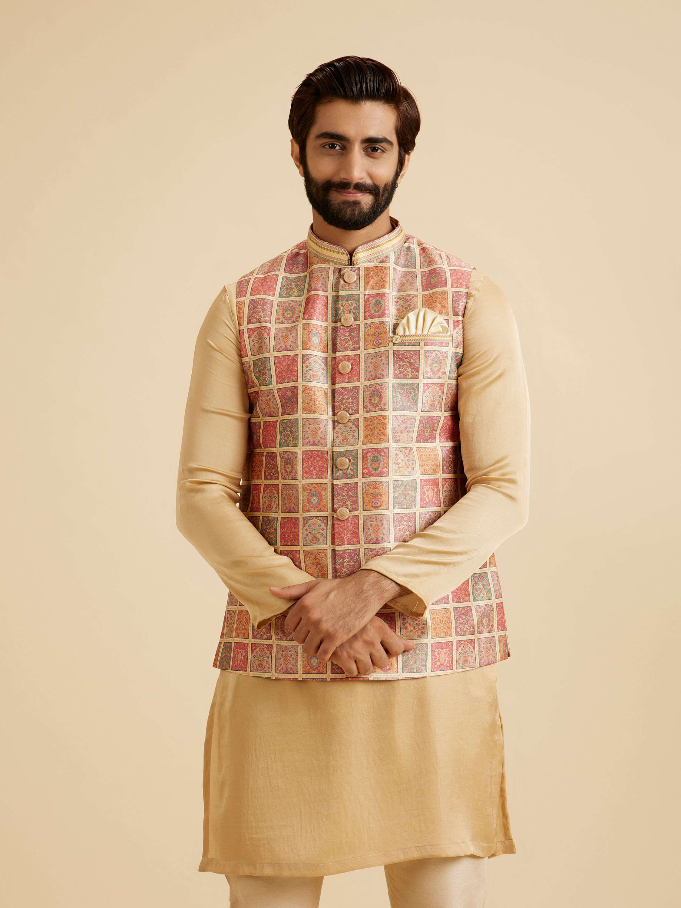 Manyavar Men Regal Beige Nehru Jacket