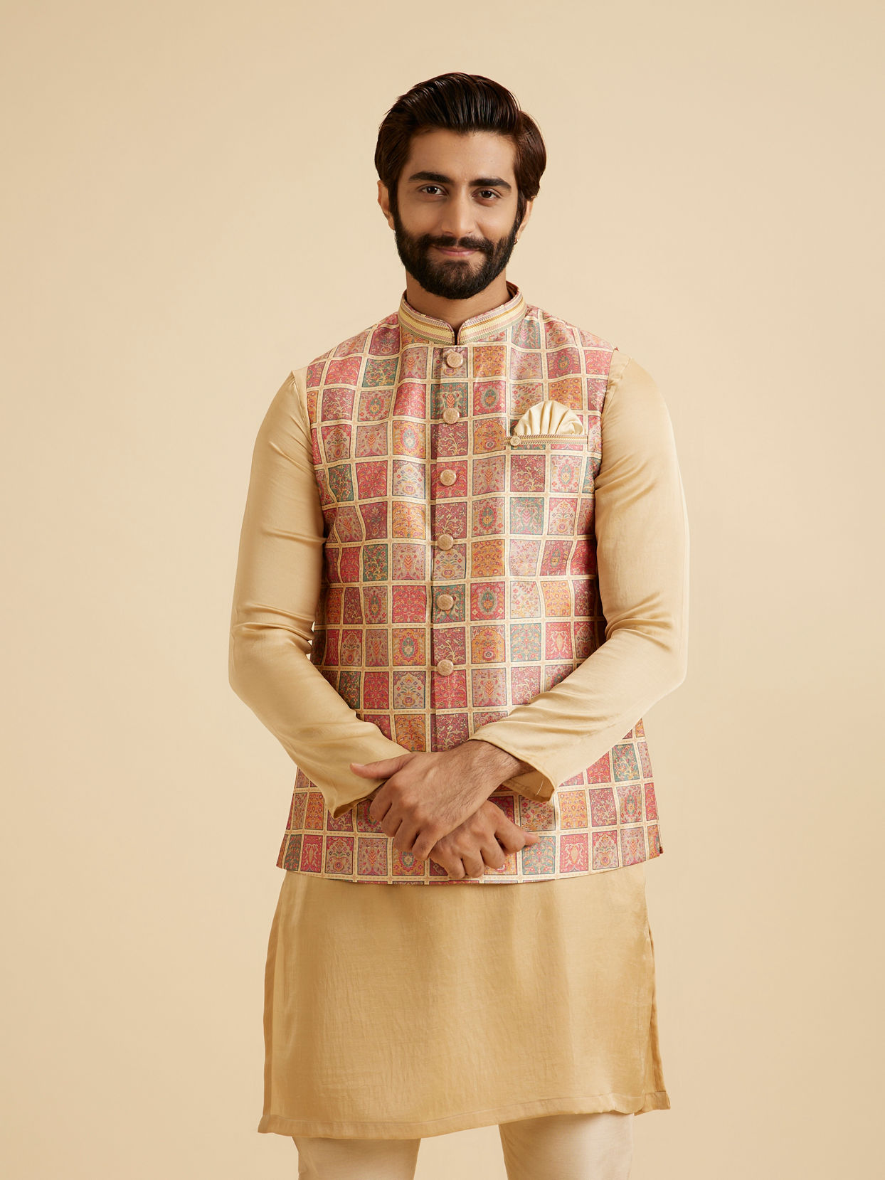 Manyavar Men Regal Beige Nehru Jacket