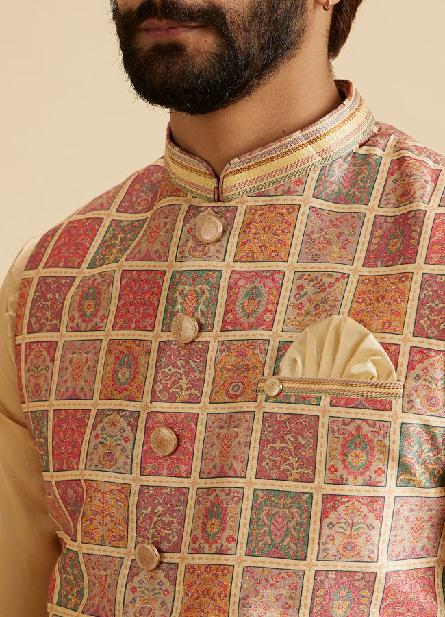 Manyavar Men Regal Beige Nehru Jacket