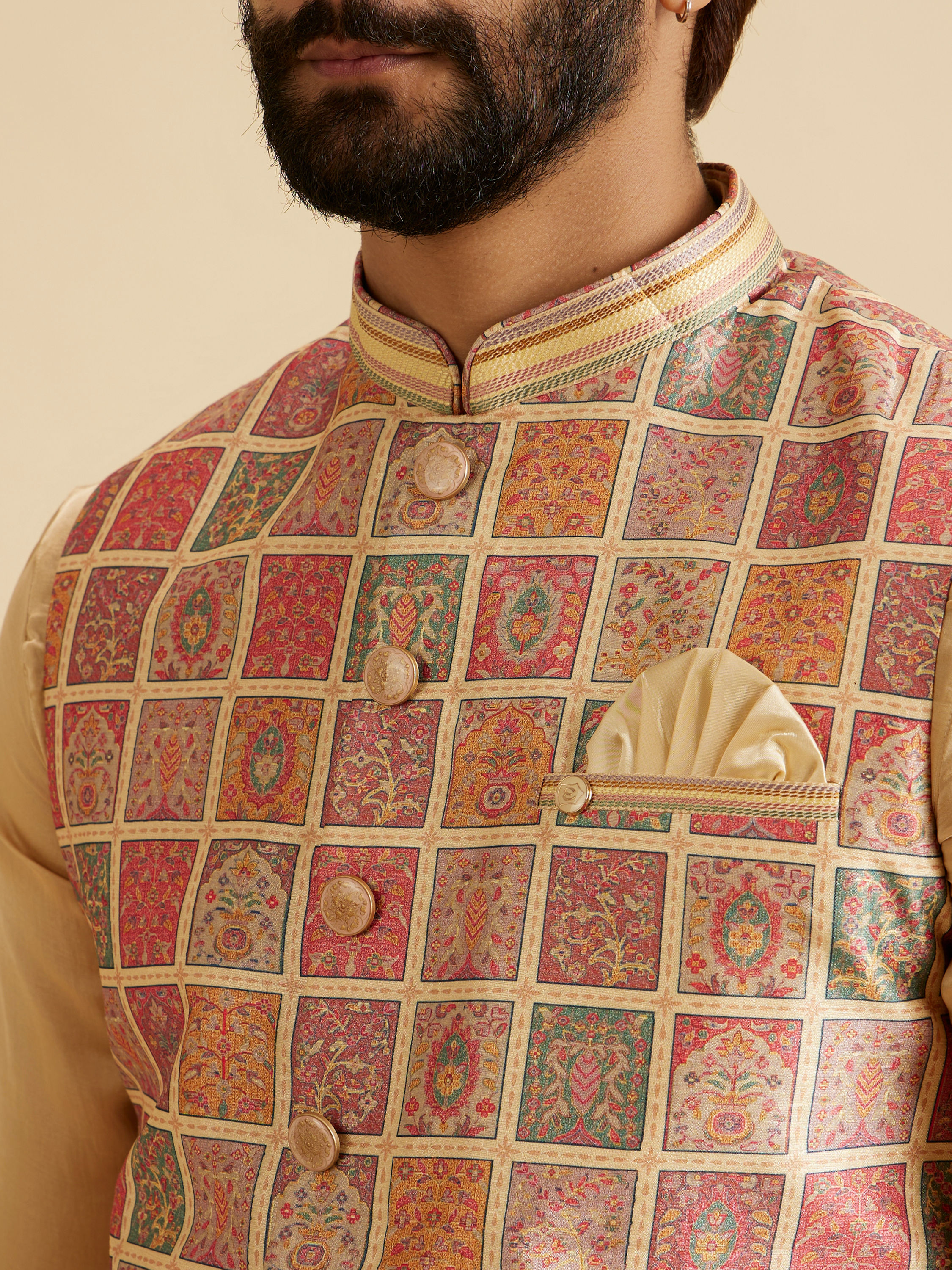 Manyavar Men Regal Beige Nehru Jacket