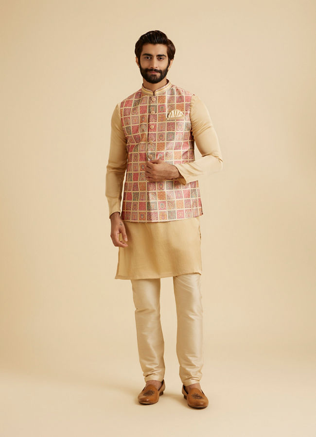 Manyavar Men Regal Beige Nehru Jacket