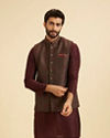 Manyavar Men Elegant Brown Brocade Nehru Jacket