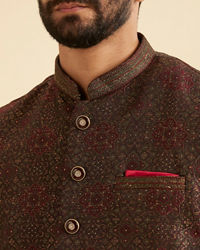 Manyavar Men Elegant Brown Brocade Nehru Jacket