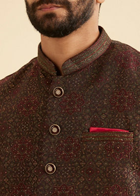 Manyavar Men Elegant Brown Brocade Nehru Jacket