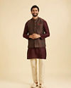 Manyavar Men Elegant Brown Brocade Nehru Jacket