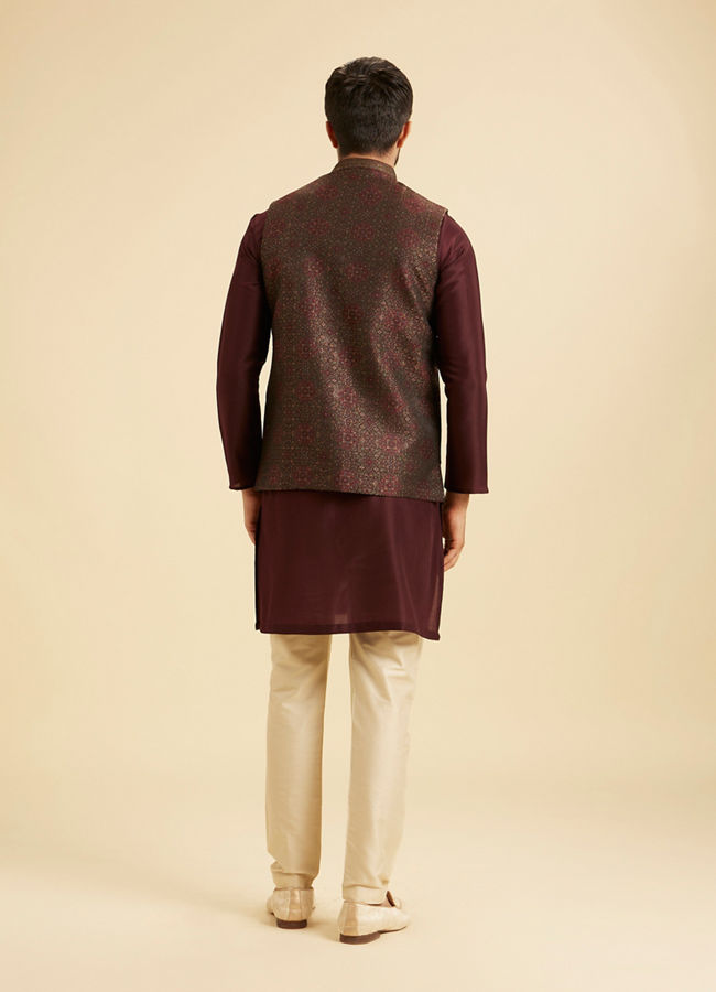 Manyavar Men Elegant Brown Brocade Nehru Jacket