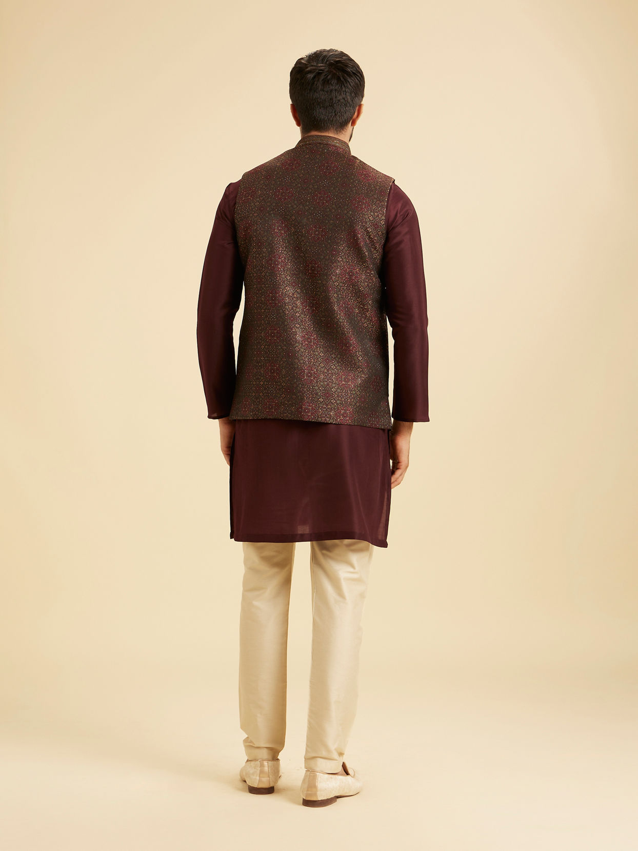 Manyavar Men Elegant Brown Brocade Nehru Jacket