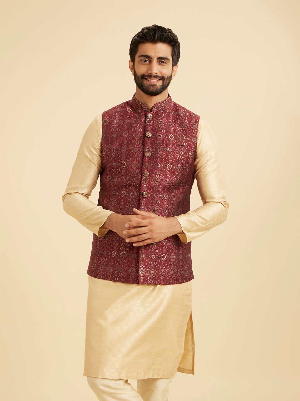 Manyavar Men Exquisite Maroon Nehru Jacket