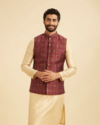Manyavar Men Exquisite Maroon Nehru Jacket