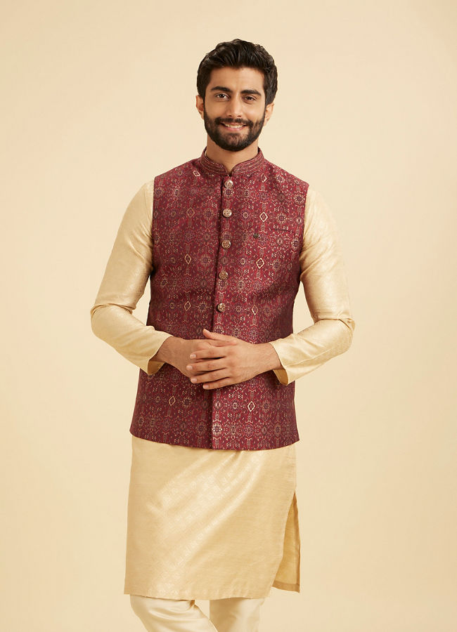 Manyavar Men Exquisite Maroon Nehru Jacket