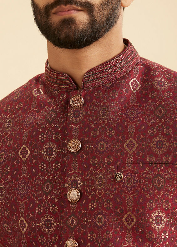 Manyavar Men Exquisite Maroon Nehru Jacket