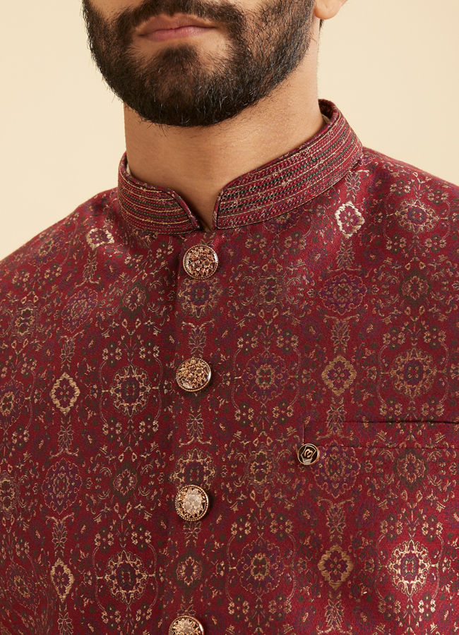 Manyavar Men Exquisite Maroon Nehru Jacket