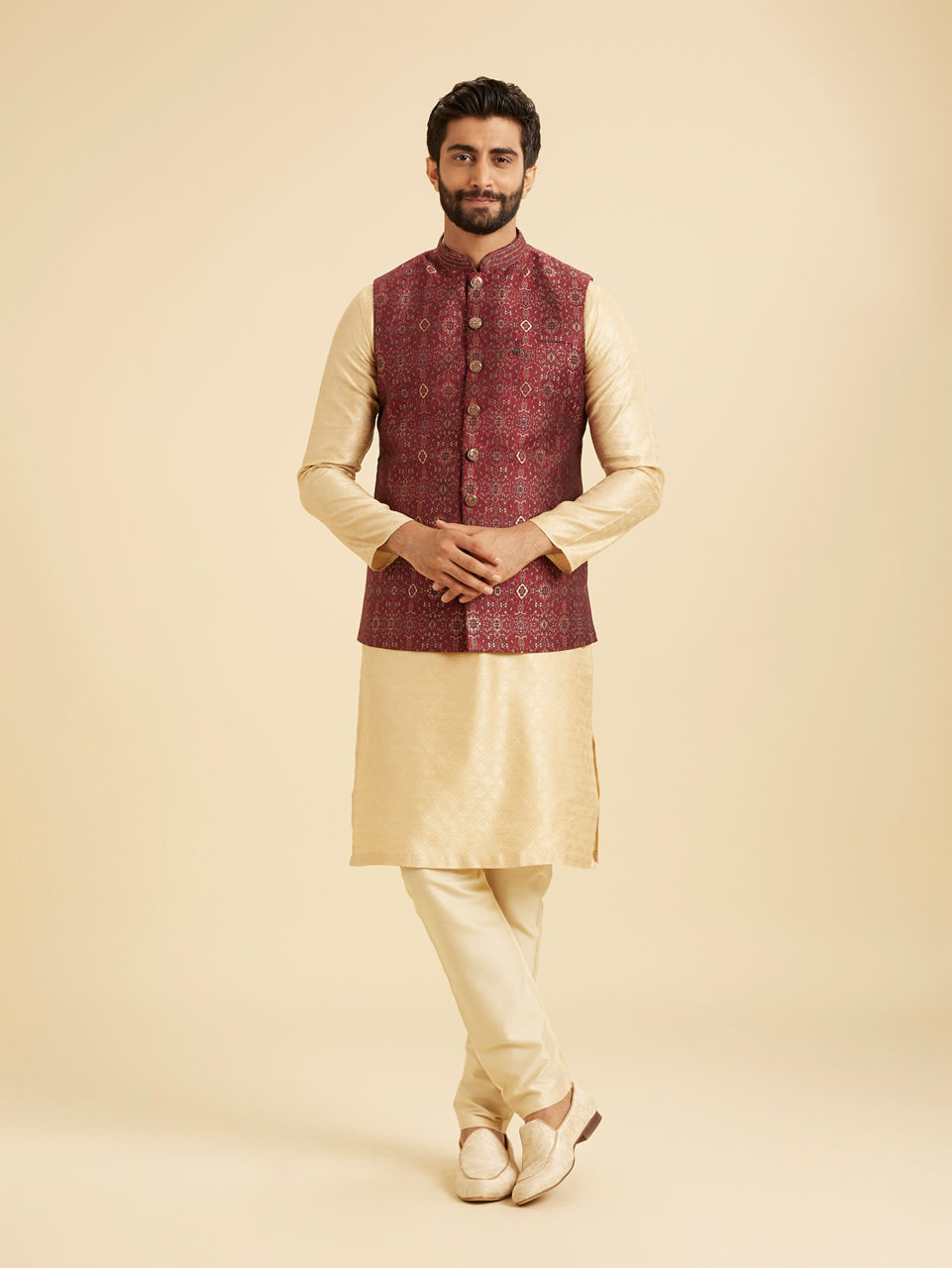 Manyavar Men Exquisite Maroon Nehru Jacket