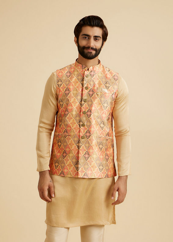 Manyavar Men Dazzling Orange Nehru Jacket