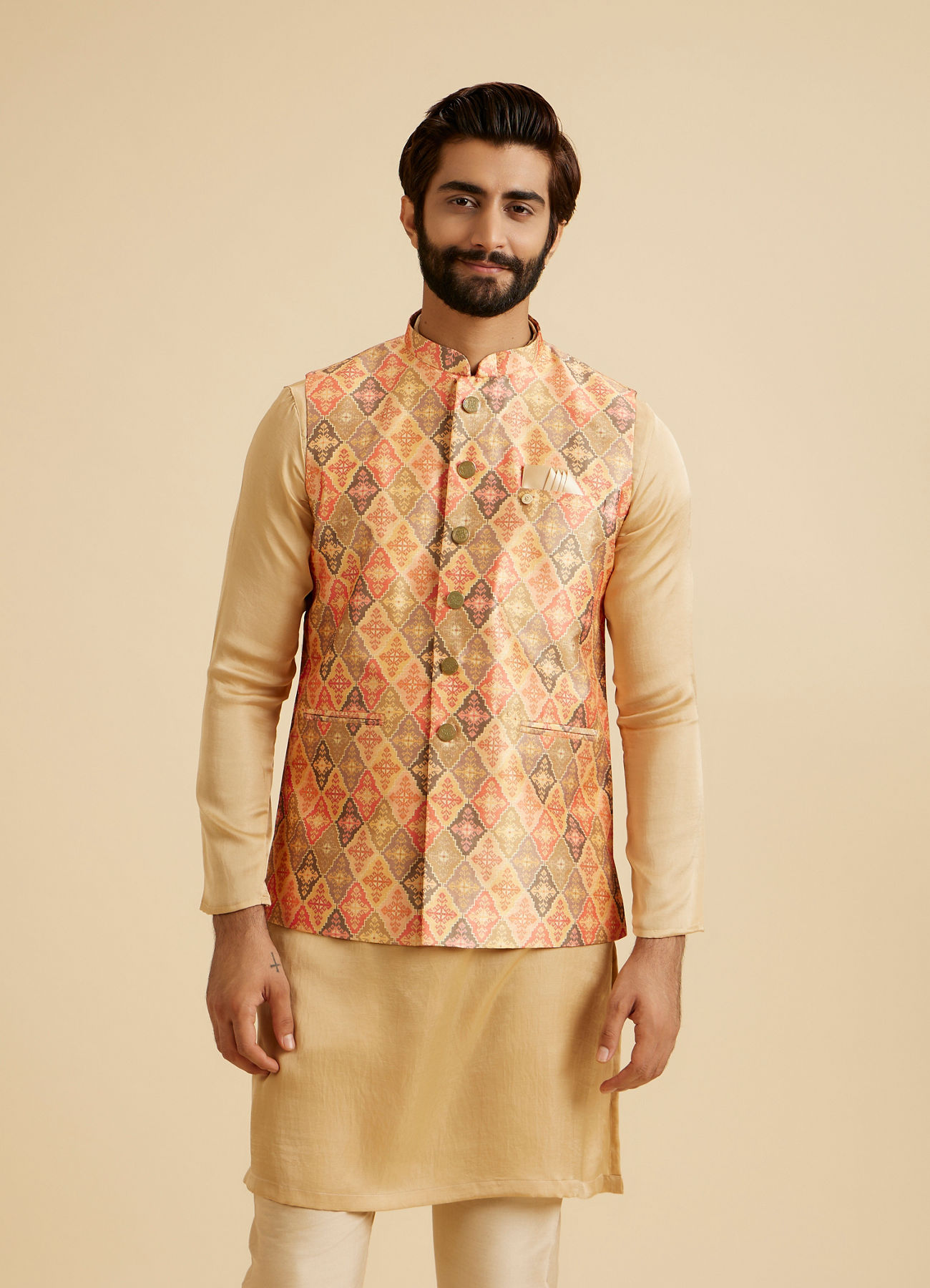 Manyavar Men Dazzling Orange Nehru Jacket