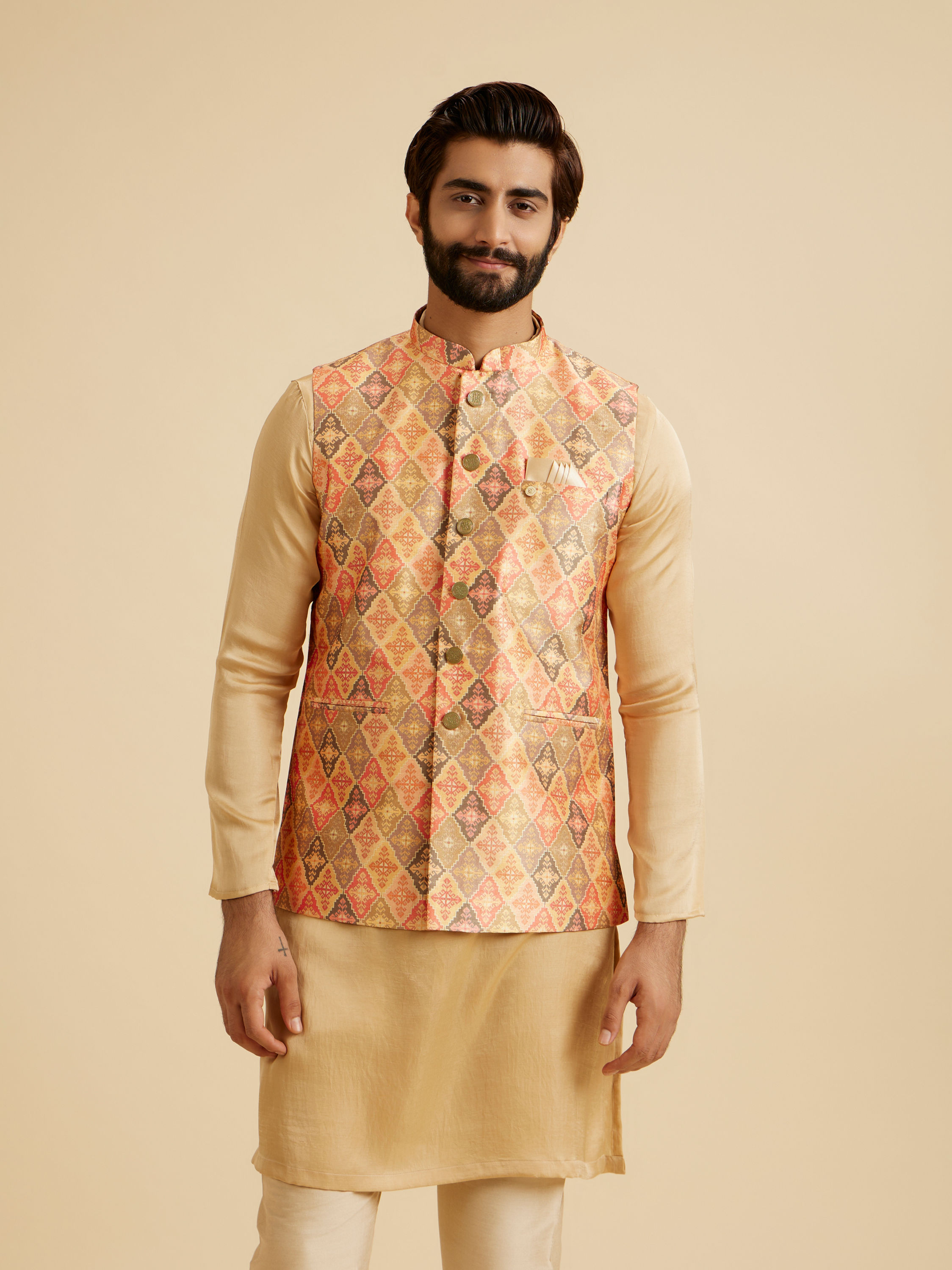Manyavar Men Dazzling Orange Nehru Jacket