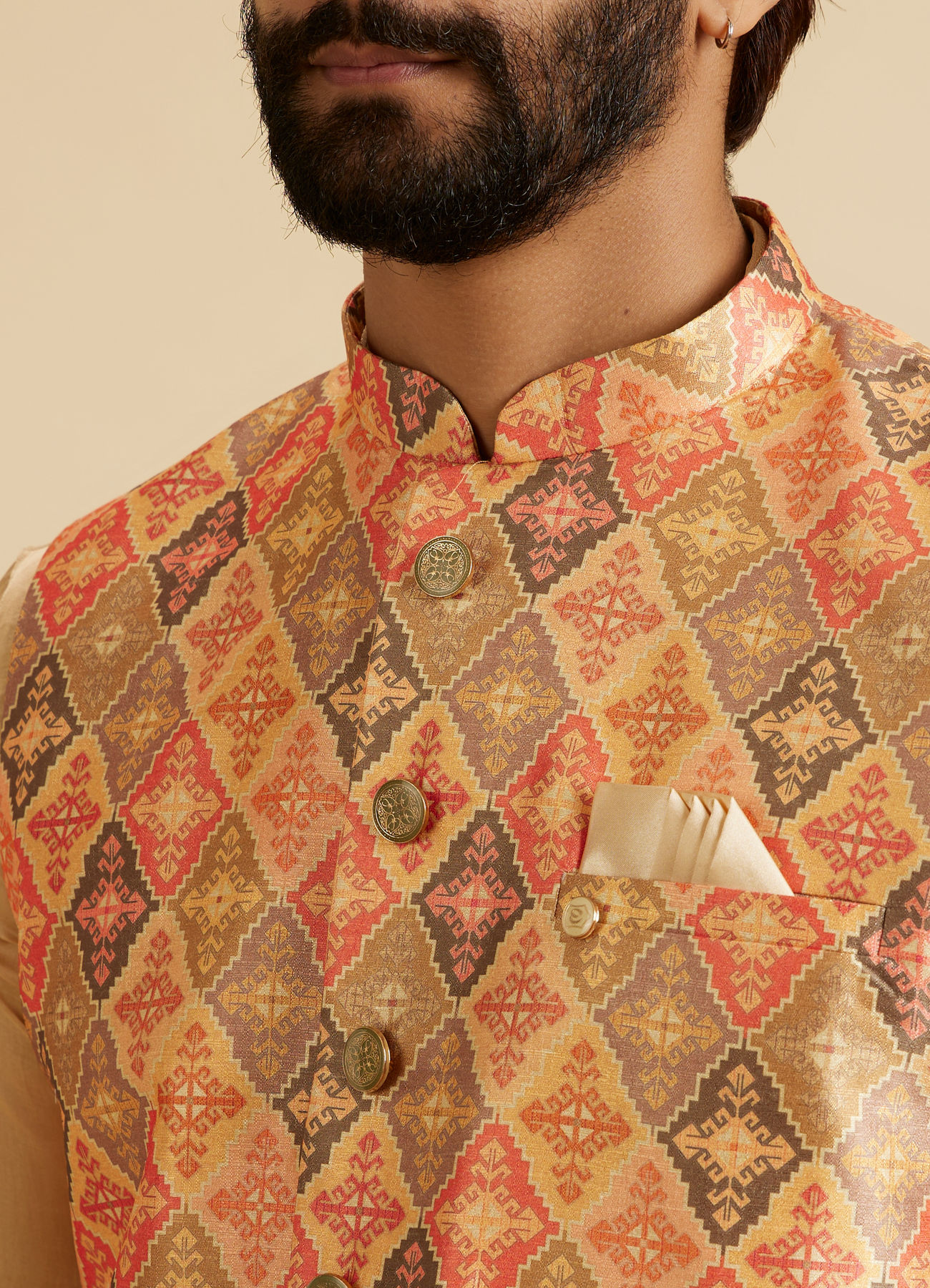 Manyavar Men Dazzling Orange Nehru Jacket