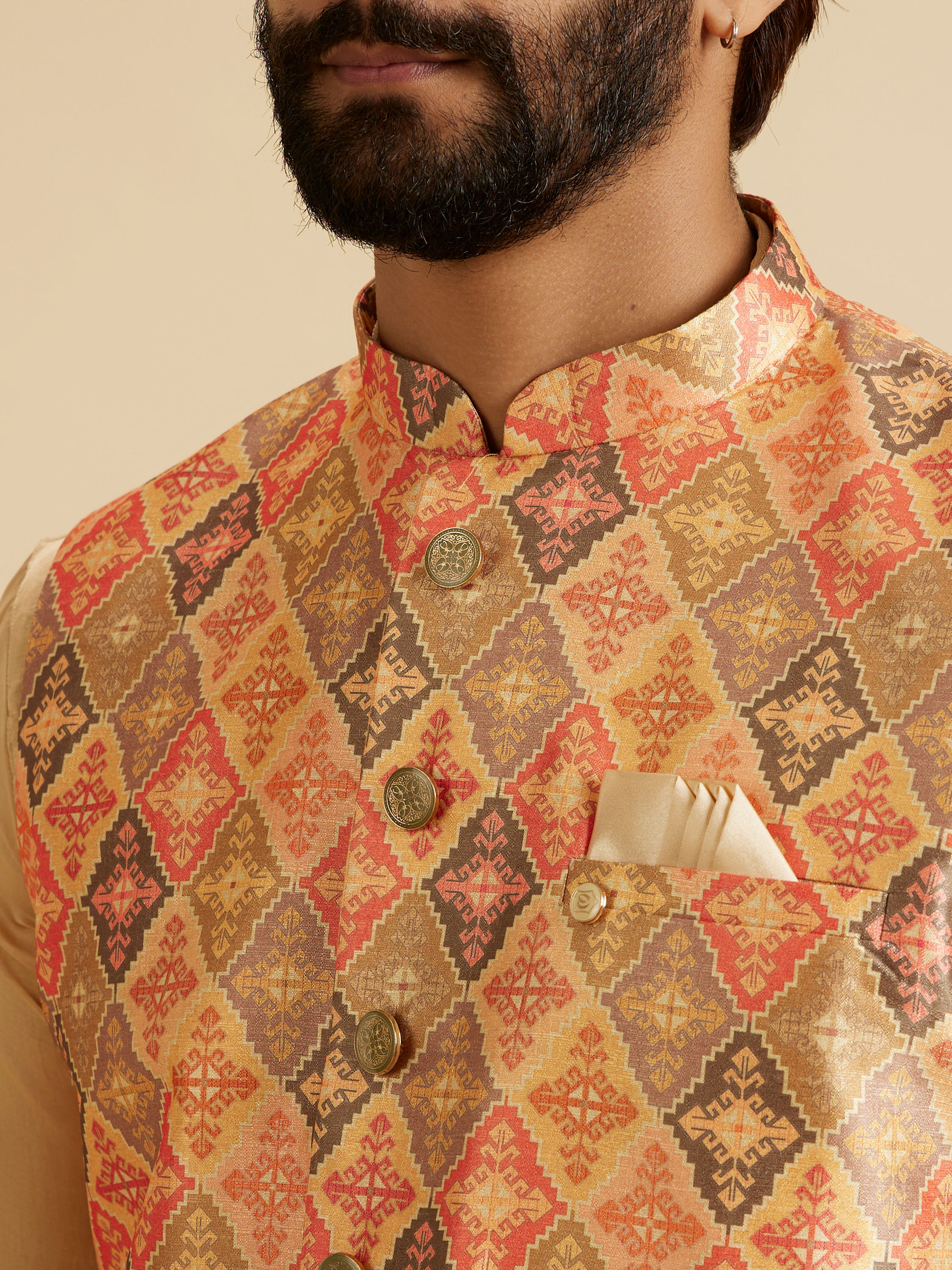 Manyavar Men Dazzling Orange Nehru Jacket
