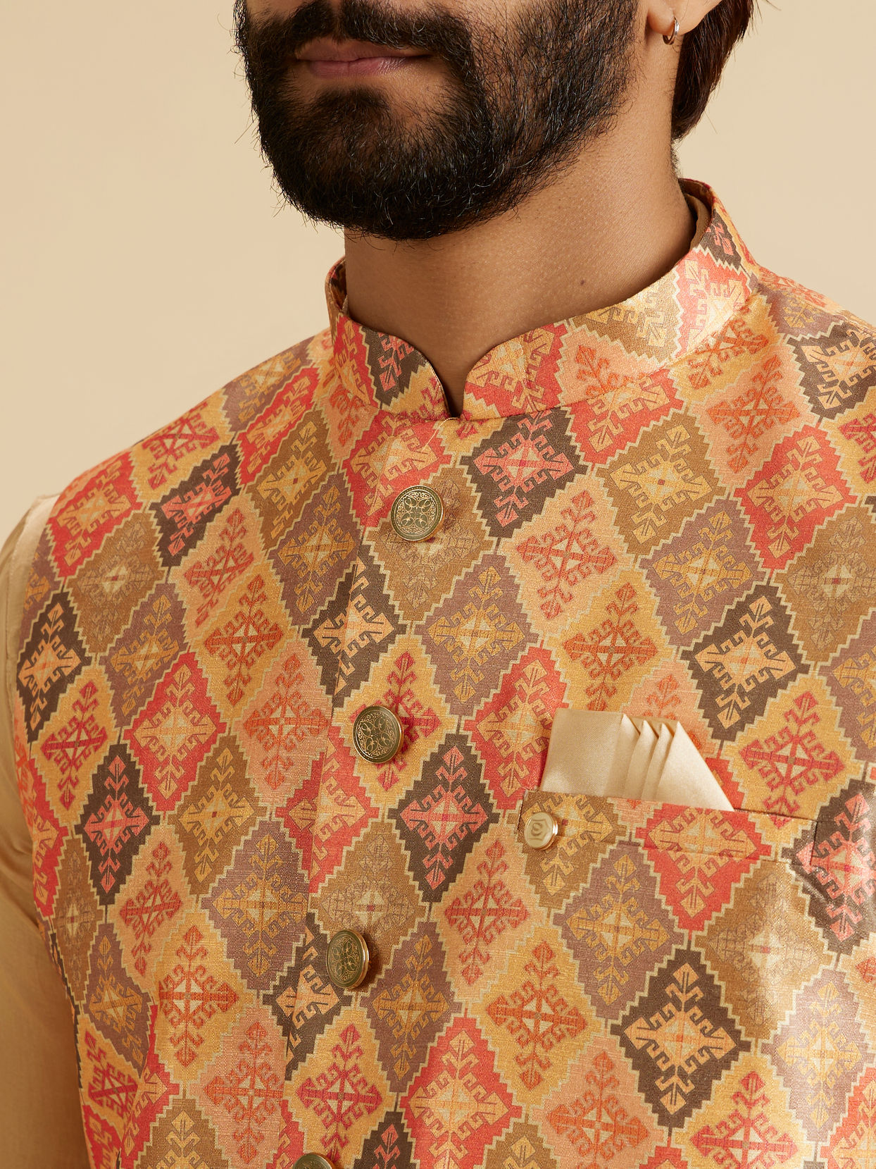 Manyavar Men Dazzling Orange Nehru Jacket