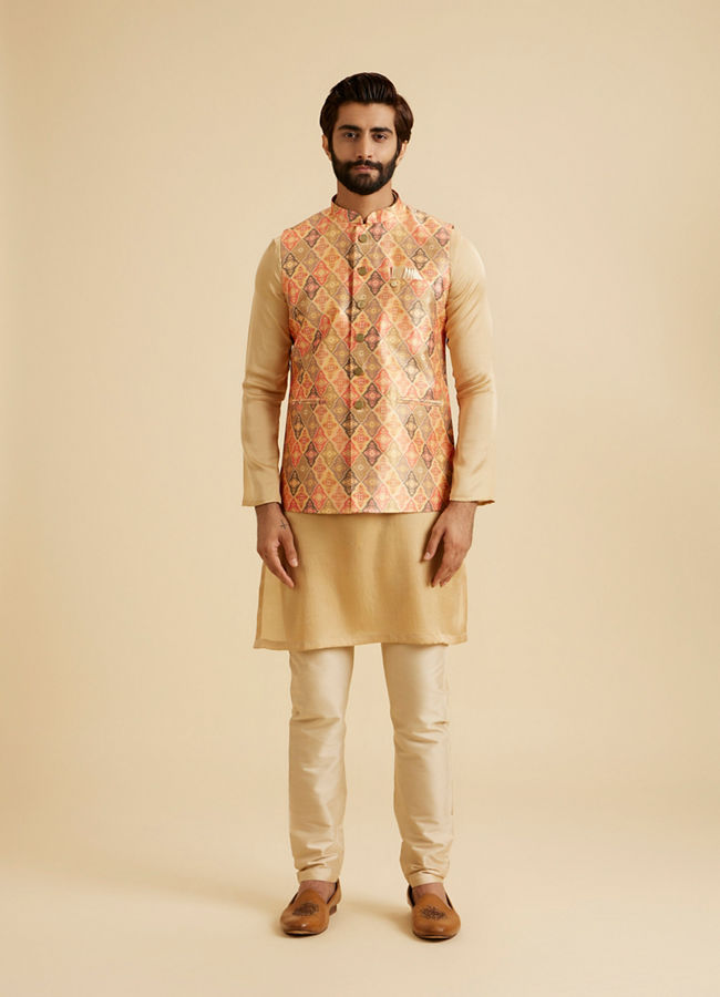 Manyavar Men Dazzling Orange Nehru Jacket