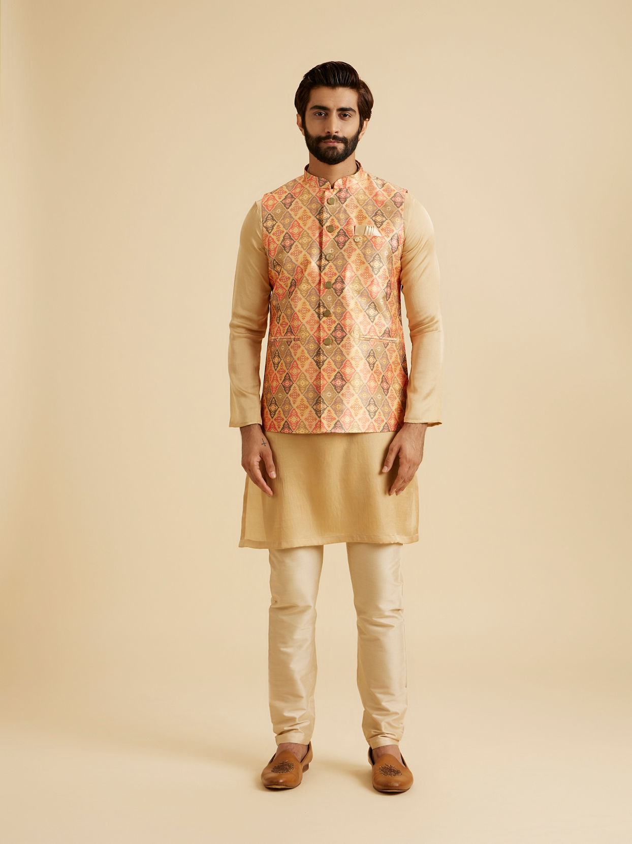 Manyavar Men Dazzling Orange Nehru Jacket