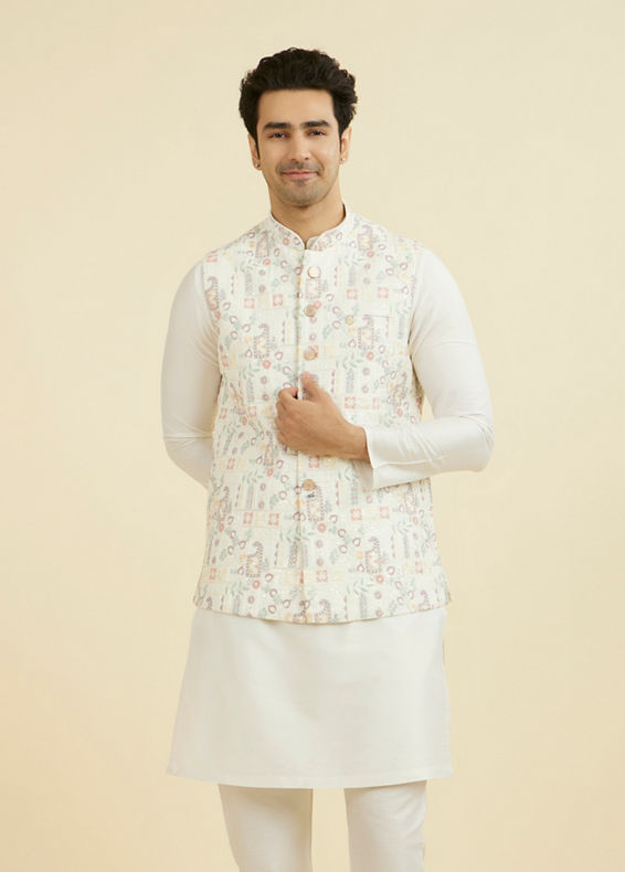 Manyavar Men Cream Nehru Jacket