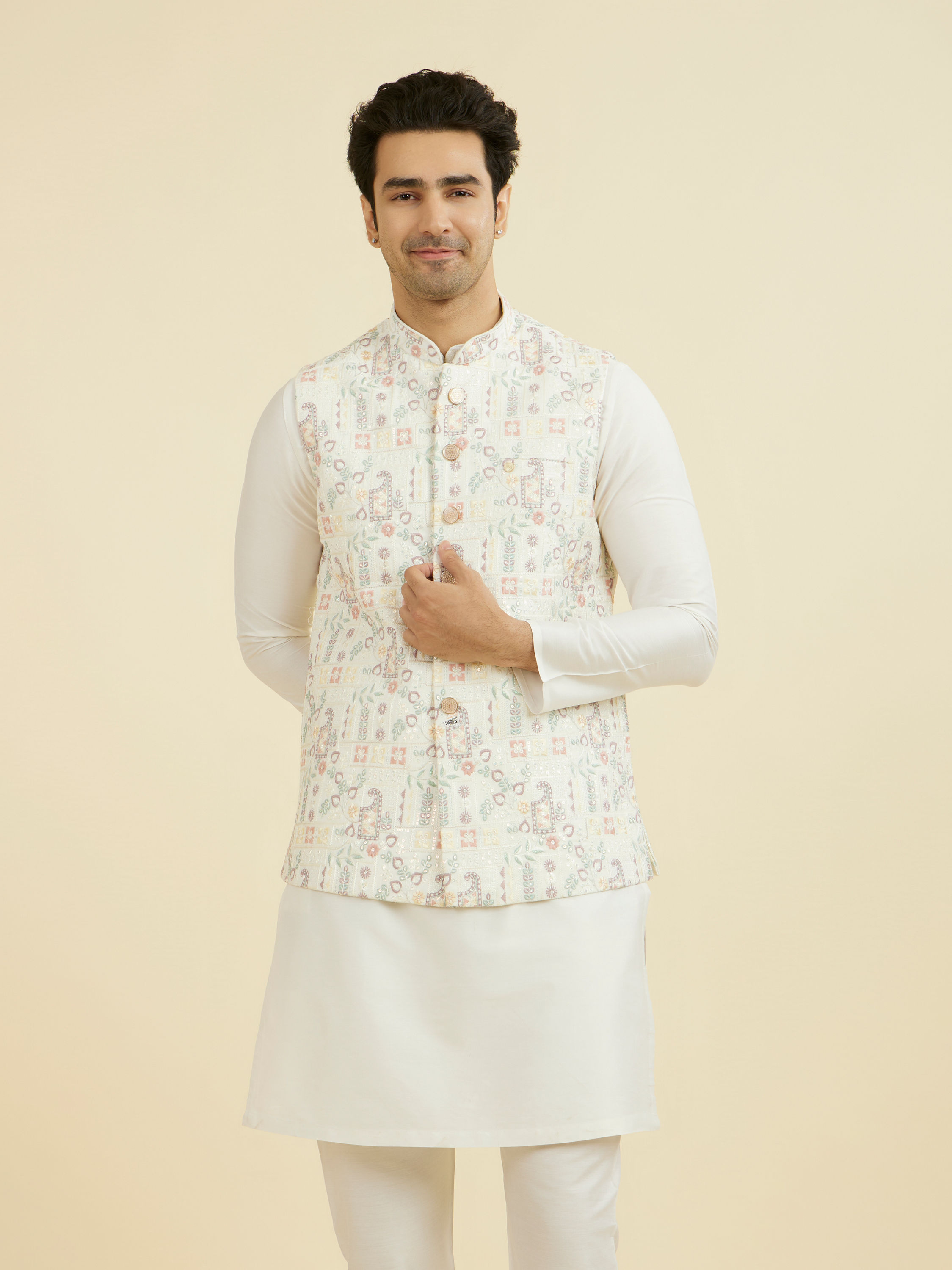 Manyavar Men Cream Nehru Jacket
