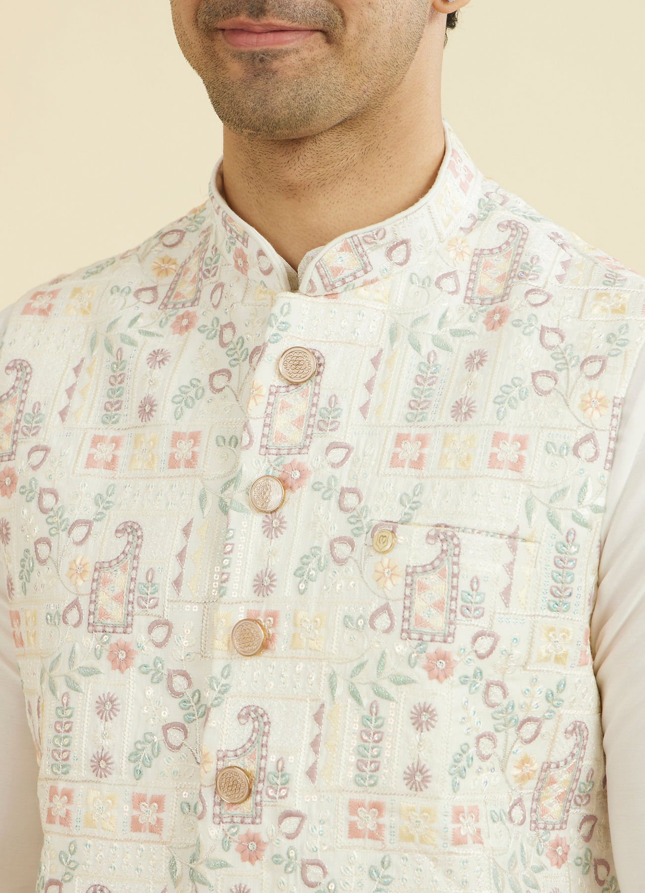 Manyavar Men Cream Nehru Jacket