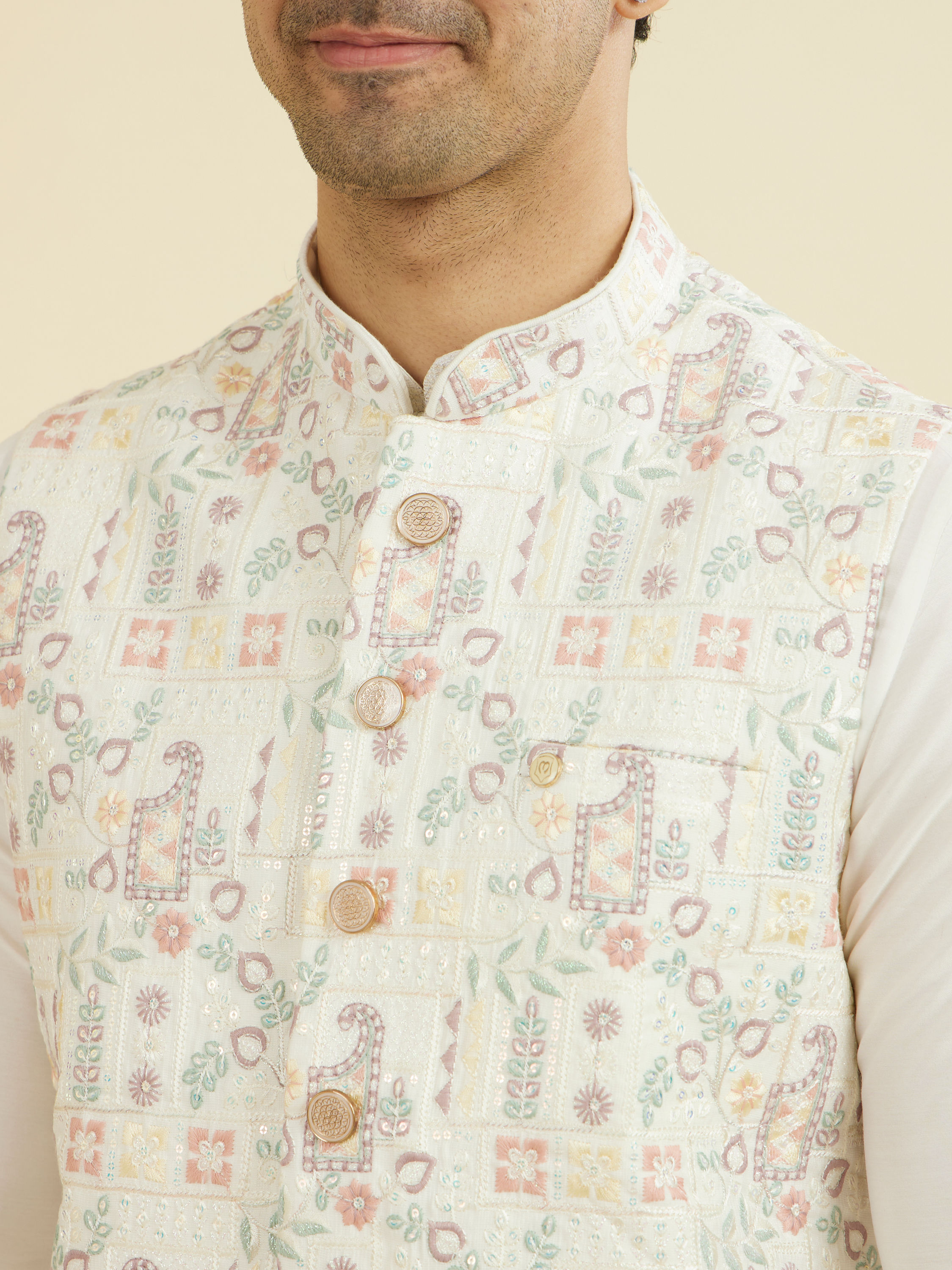 Manyavar Men Cream Nehru Jacket