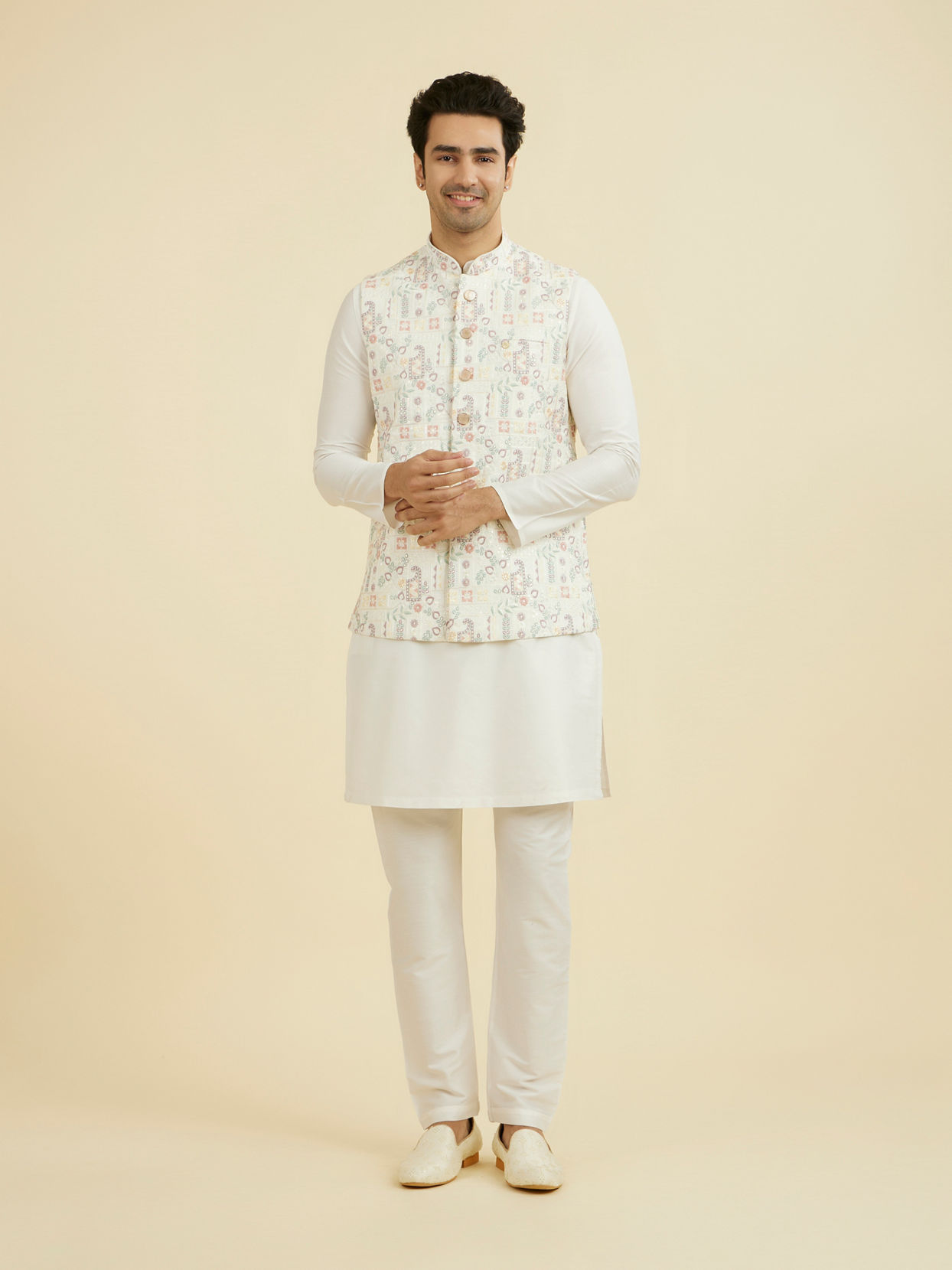 Manyavar Men Cream Nehru Jacket