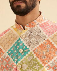 Manyavar Men Beige Cotton Elegance Nehru Jacket