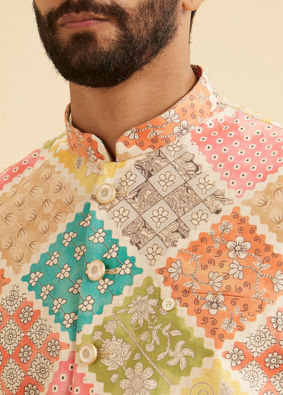 Manyavar Men Beige Cotton Elegance Nehru Jacket