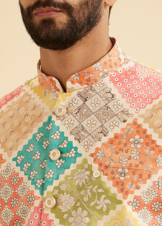 Manyavar Men Beige Cotton Elegance Nehru Jacket