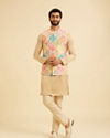 Manyavar Men Beige Cotton Elegance Nehru Jacket