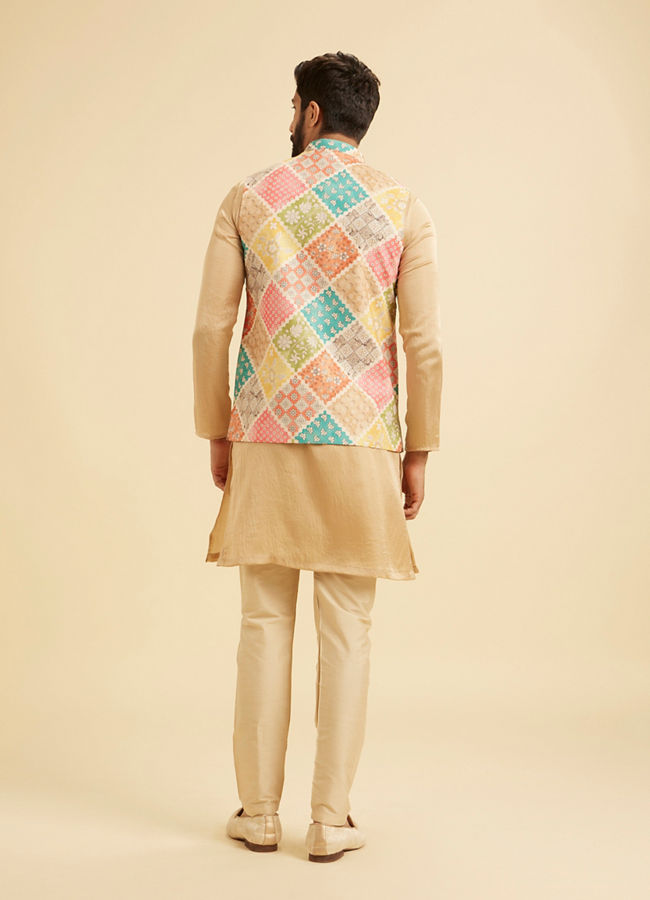 Manyavar Men Beige Cotton Elegance Nehru Jacket
