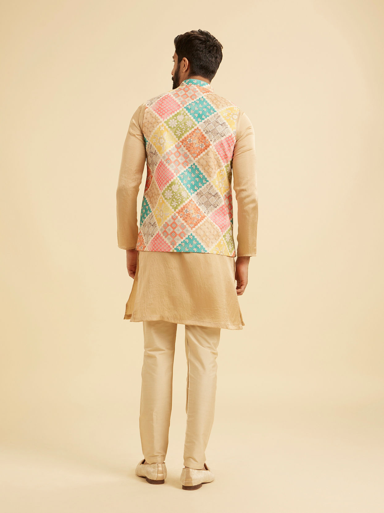 Manyavar Men Beige Cotton Elegance Nehru Jacket