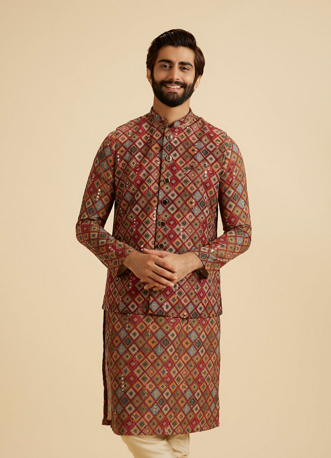 Manyavar Men Maroon Elegance Nehru Jacket
