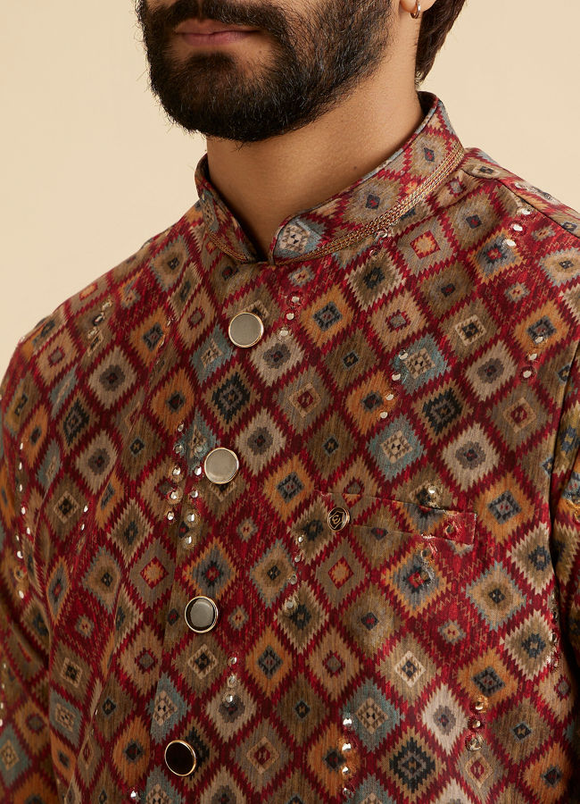 Manyavar Men Maroon Elegance Nehru Jacket