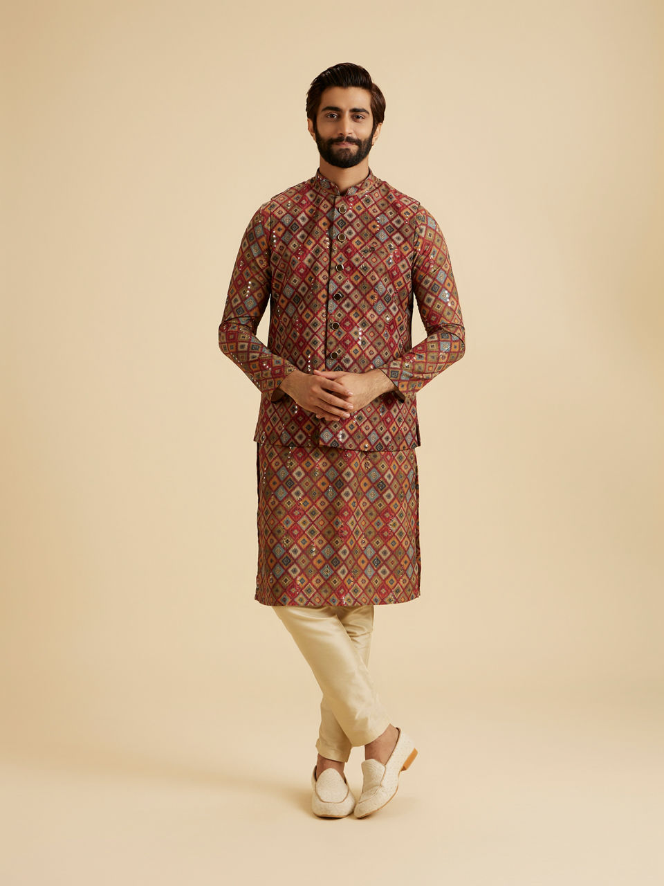 Manyavar Men Maroon Elegance Nehru Jacket