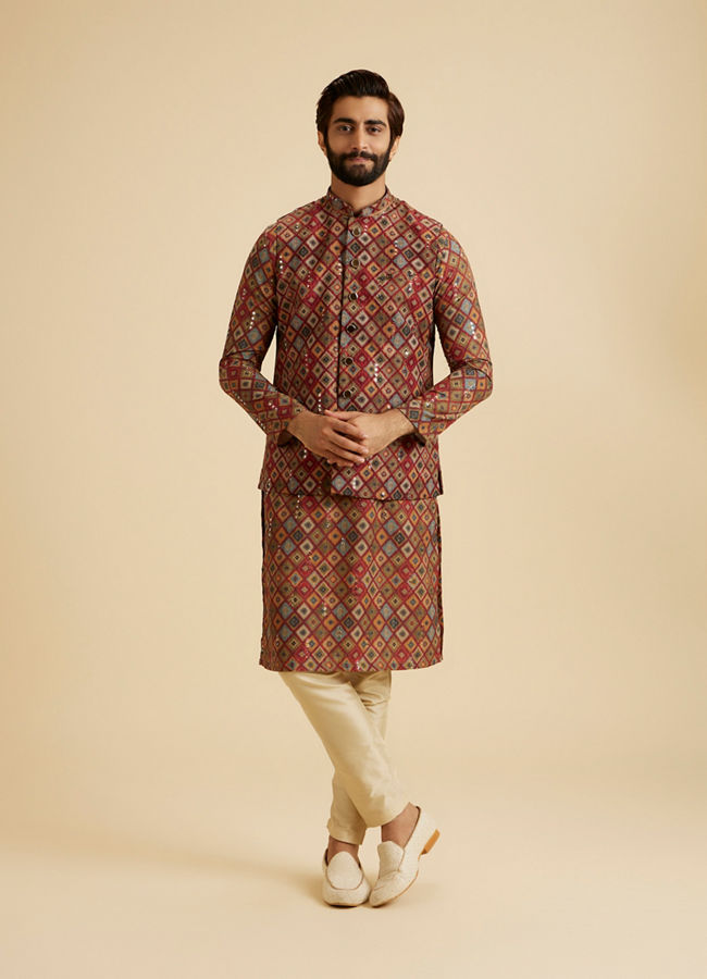 Manyavar Men Maroon Elegance Nehru Jacket