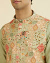 Manyavar Men Elegant Pista Green Nehru Jacket
