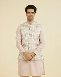 Manyavar Men Cream Satin Nehru Jacket