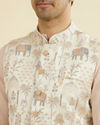 Manyavar Men Cream Satin Nehru Jacket