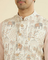 Manyavar Men Cream Satin Nehru Jacket