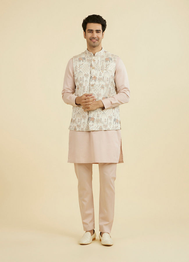 Manyavar Men Cream Satin Nehru Jacket