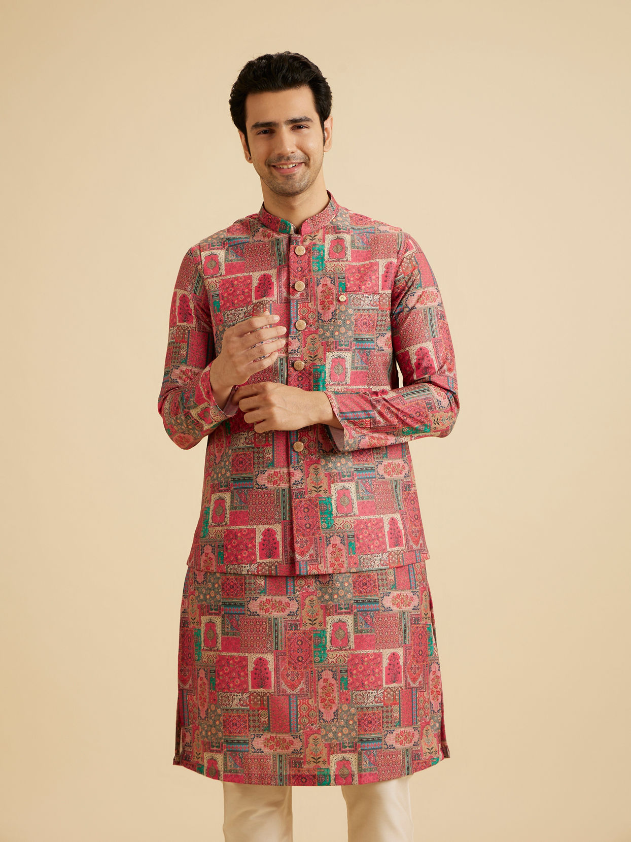 Manyavar Men Coral Elegance Nehru Jacket
