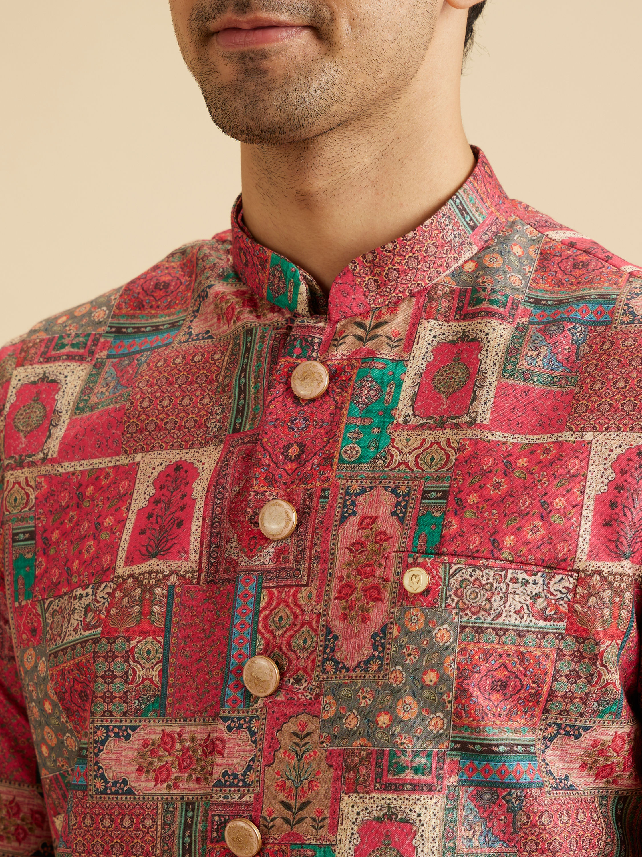 Manyavar Men Coral Elegance Nehru Jacket