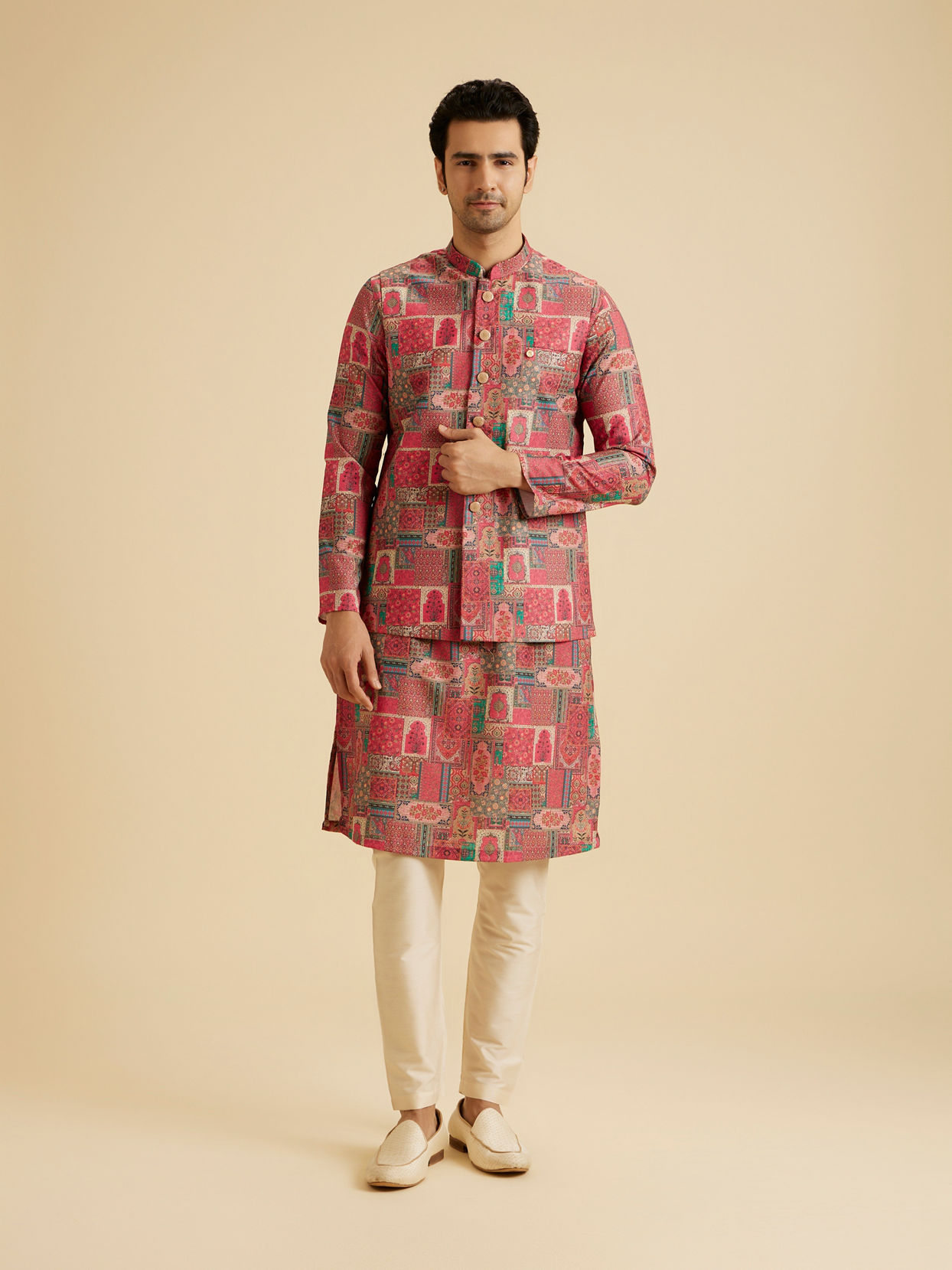Manyavar Men Coral Elegance Nehru Jacket